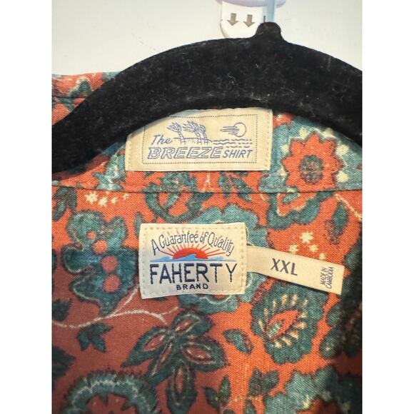 Faherty The Breeze Shirt Men XXL Rust Floral Short Sleeve Button Up Linen Tencel - Picture 4 of 6